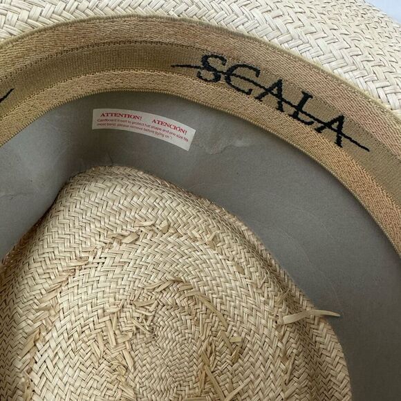 Scala L/XL Handmade Woven Straw Sun Hat Tropical Ribbon Beach Coastal Vacation - Picture 4 of 6